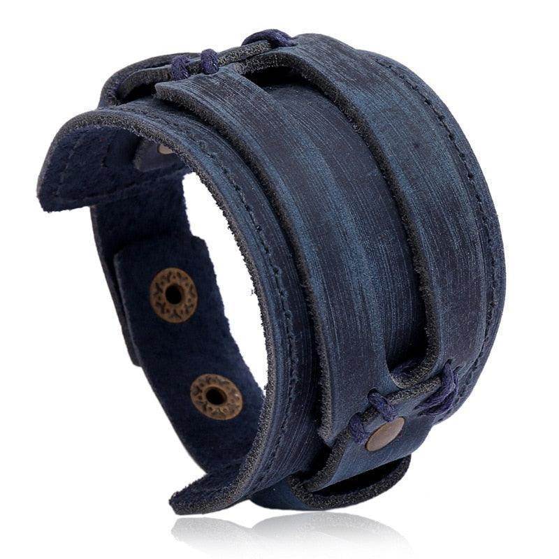 Wide cuff pu leather bracelet for men featuring a stylish design with adjustable closures