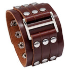 Wide cuff pu leather bracelet in brown with silver studs for a stylish men's accessory