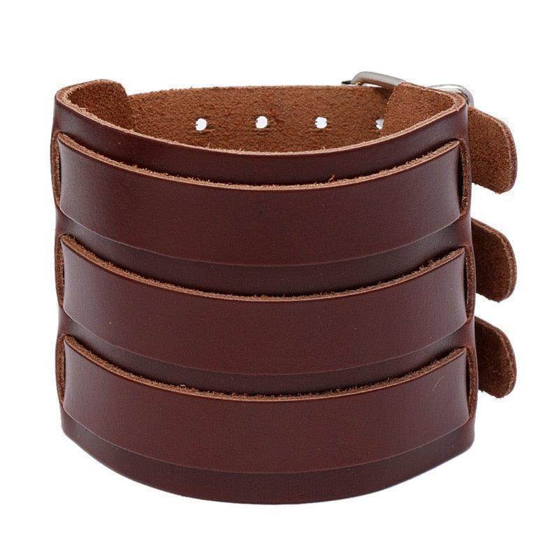 Wide cuff pu leather bracelet by VacationGrabs in brown with stylish design and adjustable fit