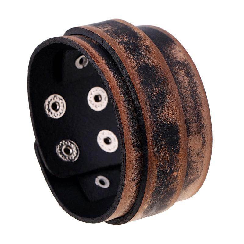 Wide Cuff Punk Bracelets Vintage 3 Layers Black Brown - VacationGrabs
