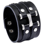 Wide Cuff Punk Bracelets Vintage 3 Layers Black Brown - VacationGrabs