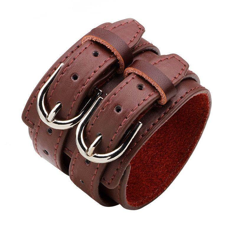 Wide Cuff Punk Bracelets Vintage 3 Layers Black Brown - VacationGrabs