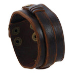 Wide Cuff Punk Bracelets Vintage 3 Layers Black Brown - VacationGrabs