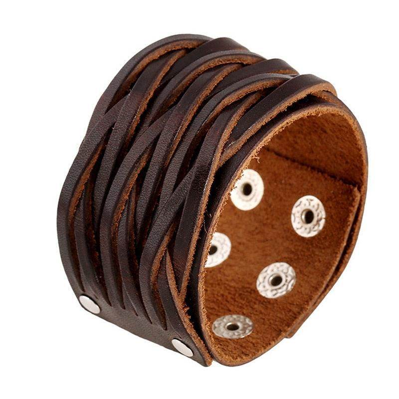 Wide Cuff Punk Bracelets Vintage 3 Layers Black Brown - VacationGrabs