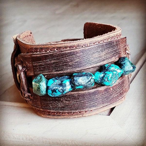 Women's Jewelry - Bracelets Wide Cuff With African Turquoise Chunks