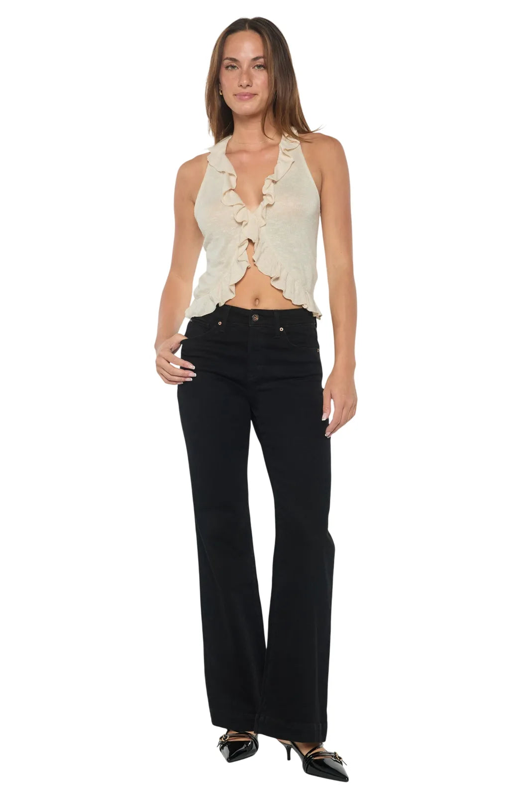 Women's black wide-leg jeans, perfect for casual outings