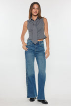 women's wide-leg jeans in blue denim, casual everyday wear