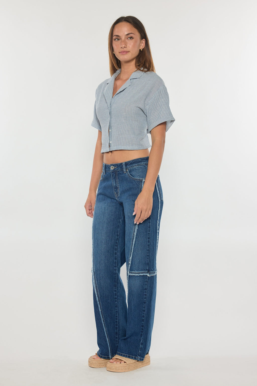 Women's blue wide-leg jeans, cotton blend, casual wear