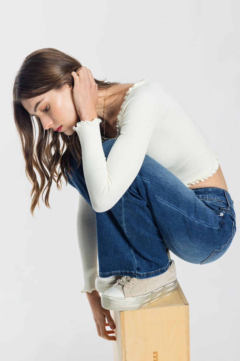 Women's blue wide-leg jeans, cotton blend, stylish casual wear