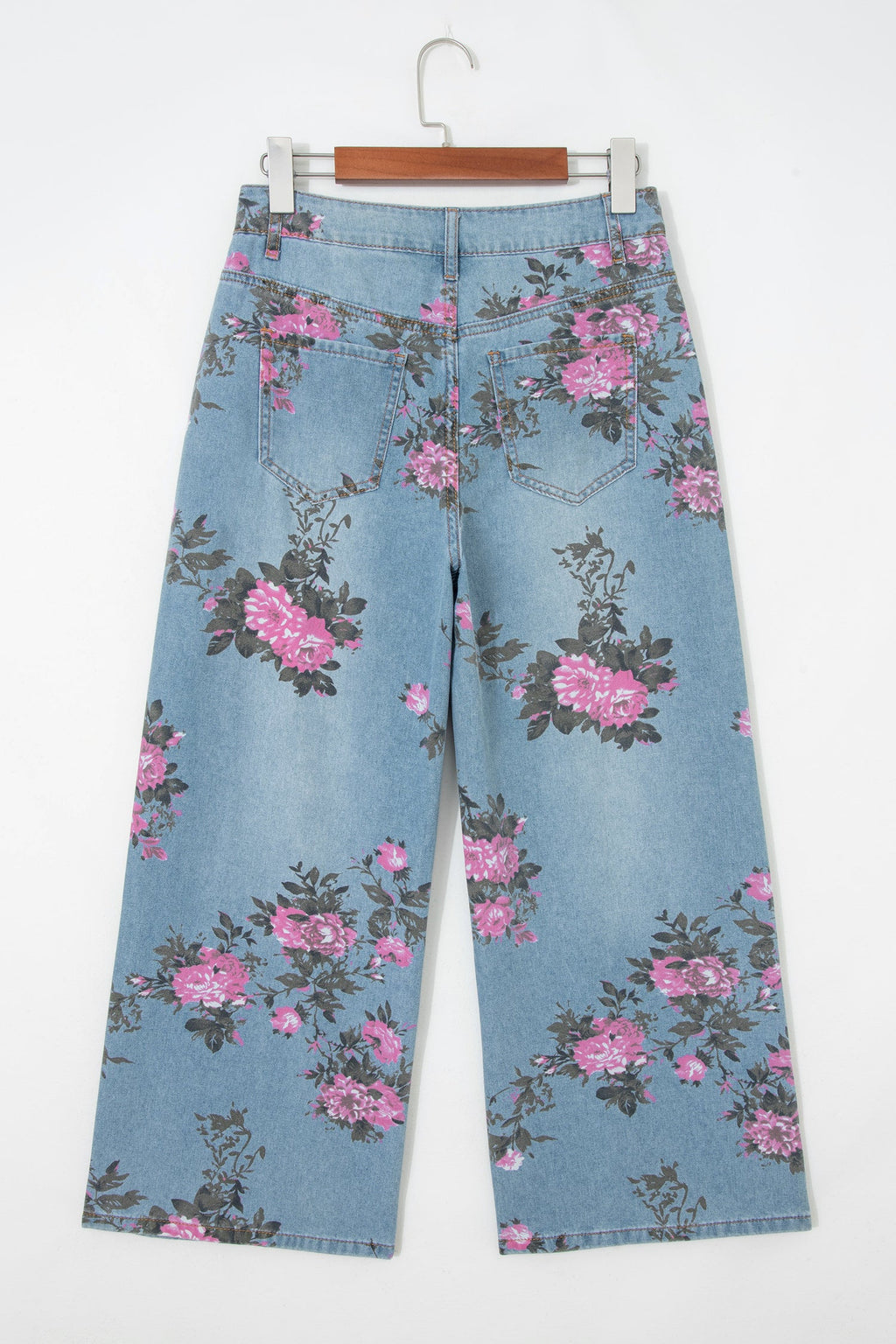 Pretty Bash wide-leg jeans with floral print, casual denim style