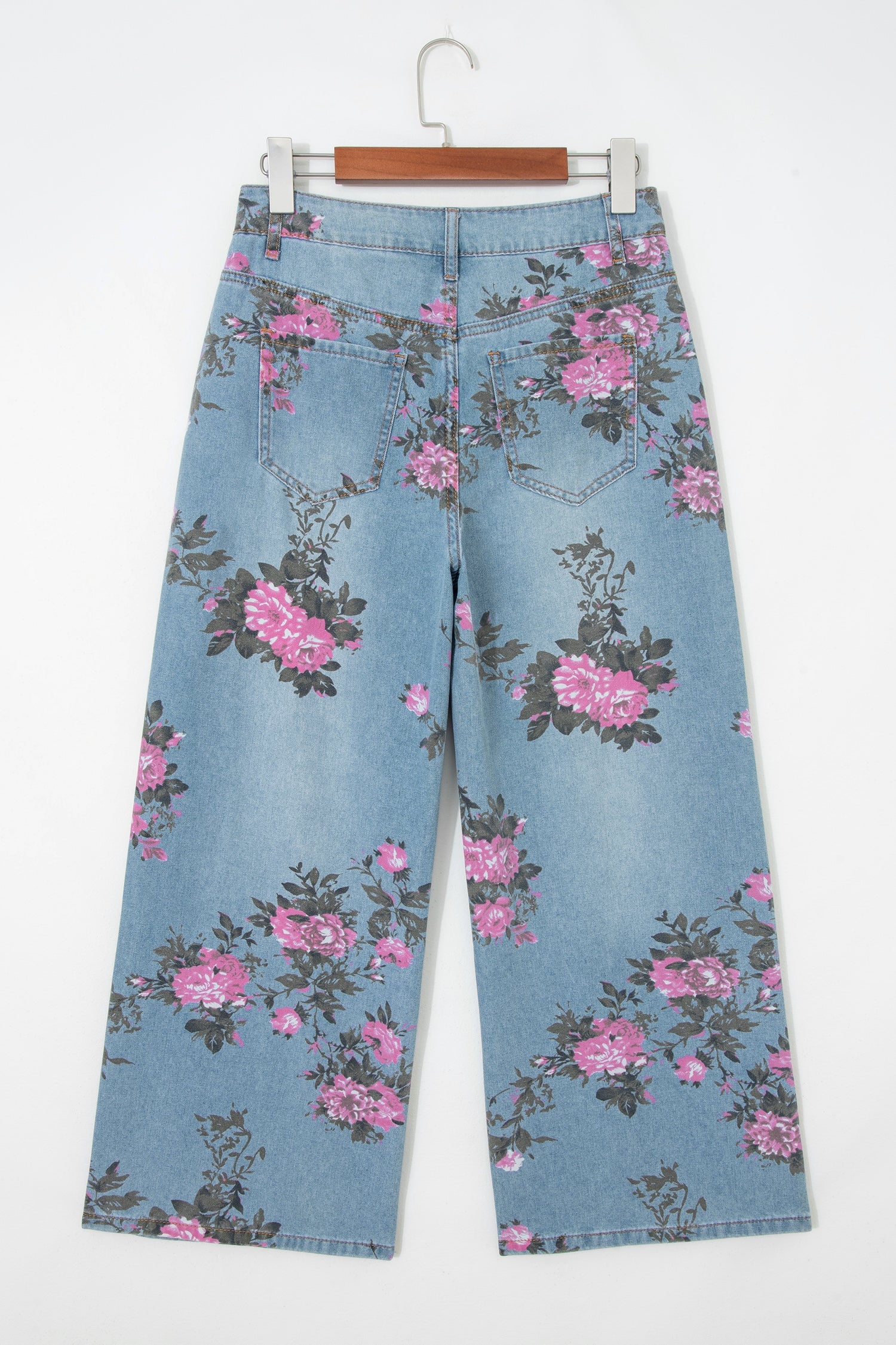 Pretty Bash wide-leg jeans with floral print, casual denim style