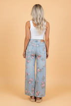 Pretty Bash women's floral wide-leg jeans for casual outings
