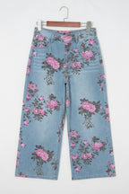 Pretty Bash floral wide-leg jeans, blue denim, casual wear