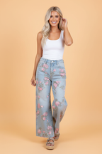 Pretty Bash wide-leg jeans with floral print for stylish casual wear