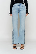 Women's light blue wide-leg jeans with stylish side detailing