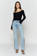 Women's wide-leg jeans in light blue with shimmer detailing
