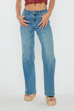 Women's light wash wide-leg jeans, comfortable and stylish for casual outings