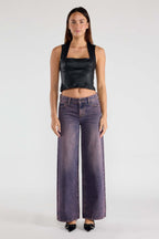 women's purple wide-leg jeans, casual outfit for everyday wear