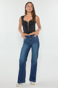 Women's wide-leg jeans in dark blue denim for casual wear