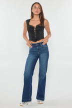 Women's wide-leg jeans in dark blue denim for casual wear