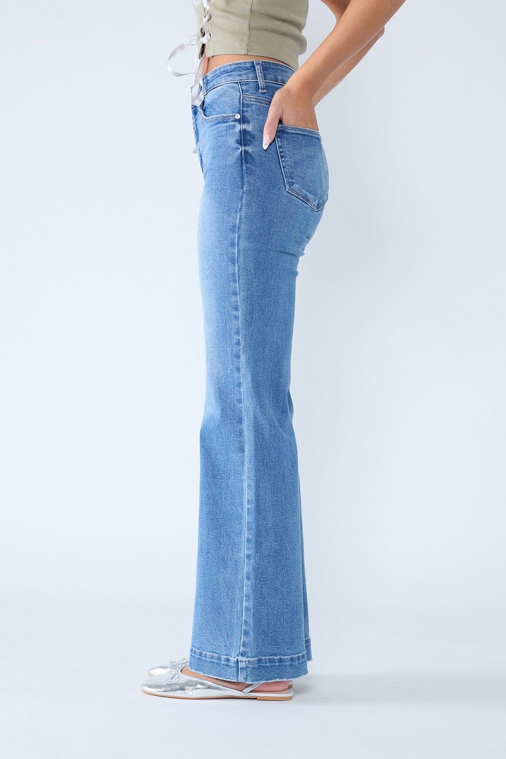 Women's light blue wide-leg jeans, cotton, casual wear