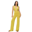 Stylish wide leg jumpsuit women in vibrant yellow with a cutout design for a trendy vacation look
