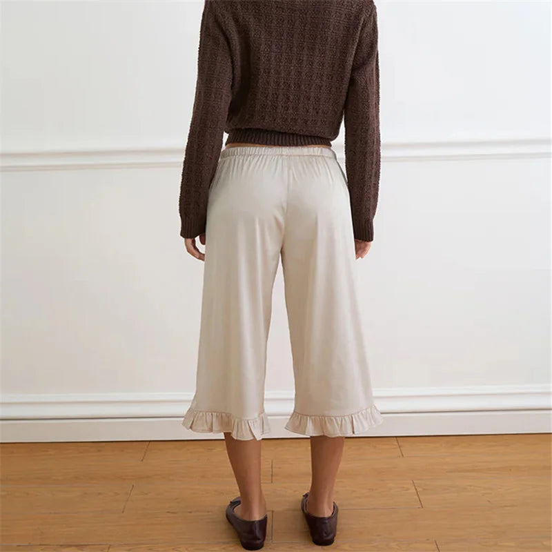 Women's beige wide leg pants in women, soft material, casual wear