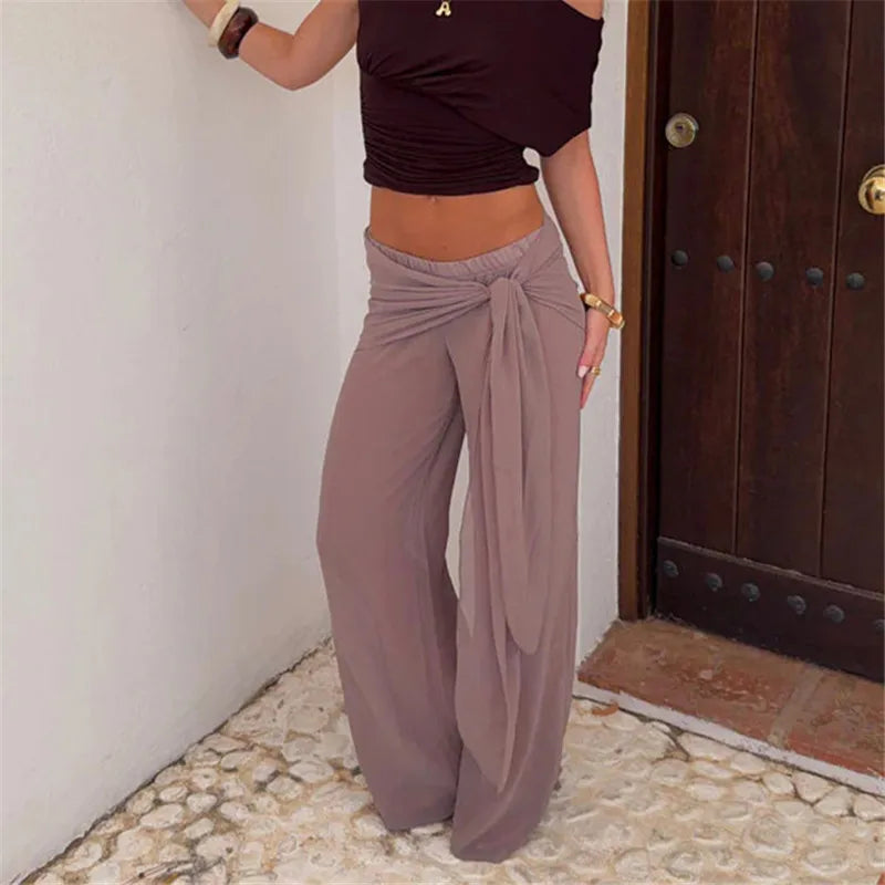 Women's wide leg pants in taupe, perfect for casual outings