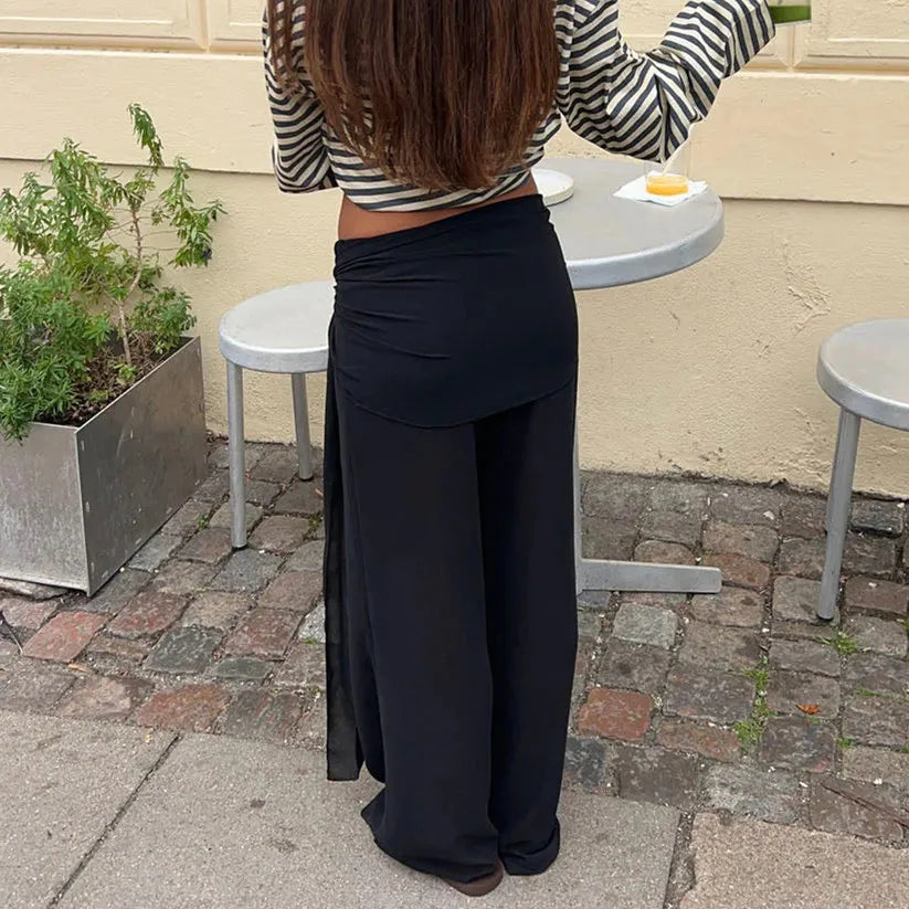 Women's black wide leg pants in lightweight, perfect for casual outings