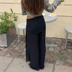 Women's black wide leg pants in lightweight, perfect for casual outings