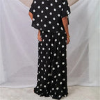 Women's black polka dot wide leg pants in lightweight fabric, perfect for casual outings