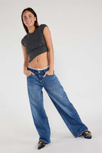 Women's blue wide leg pants in soft denim for casual wear
