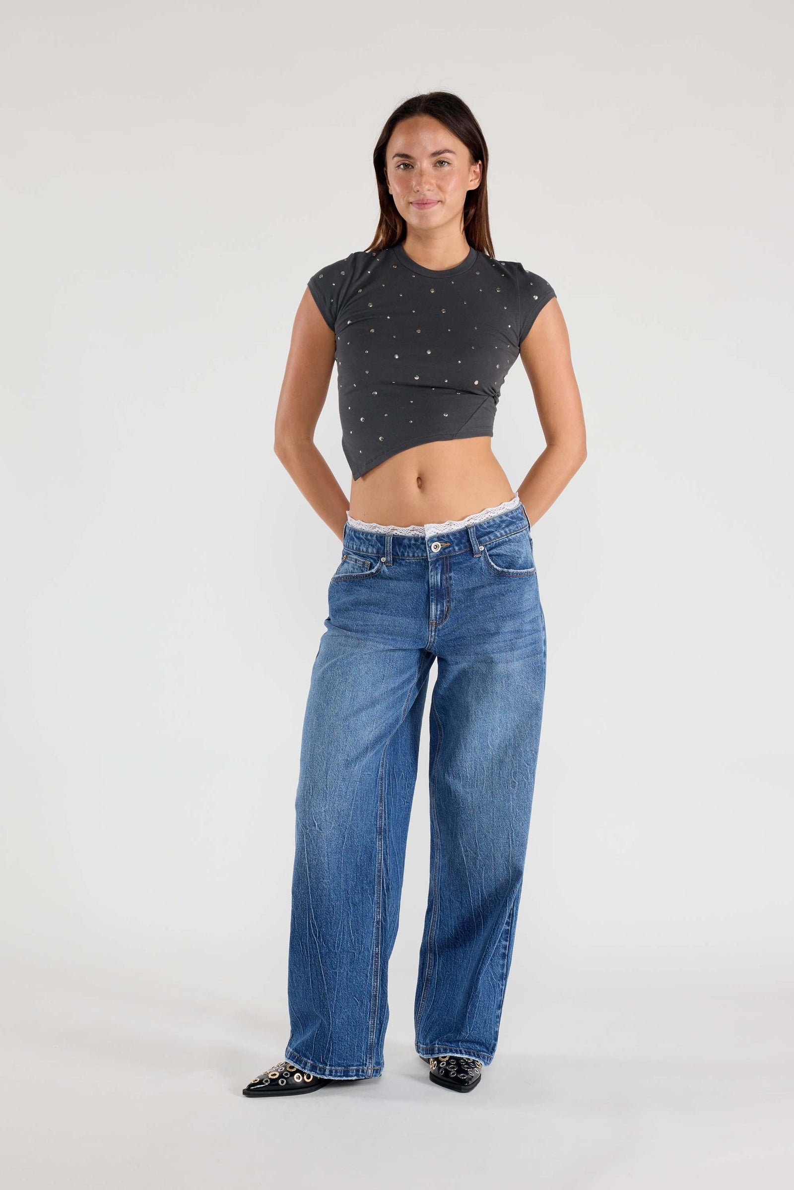 Women's blue wide leg pants in soft denim for casual wear