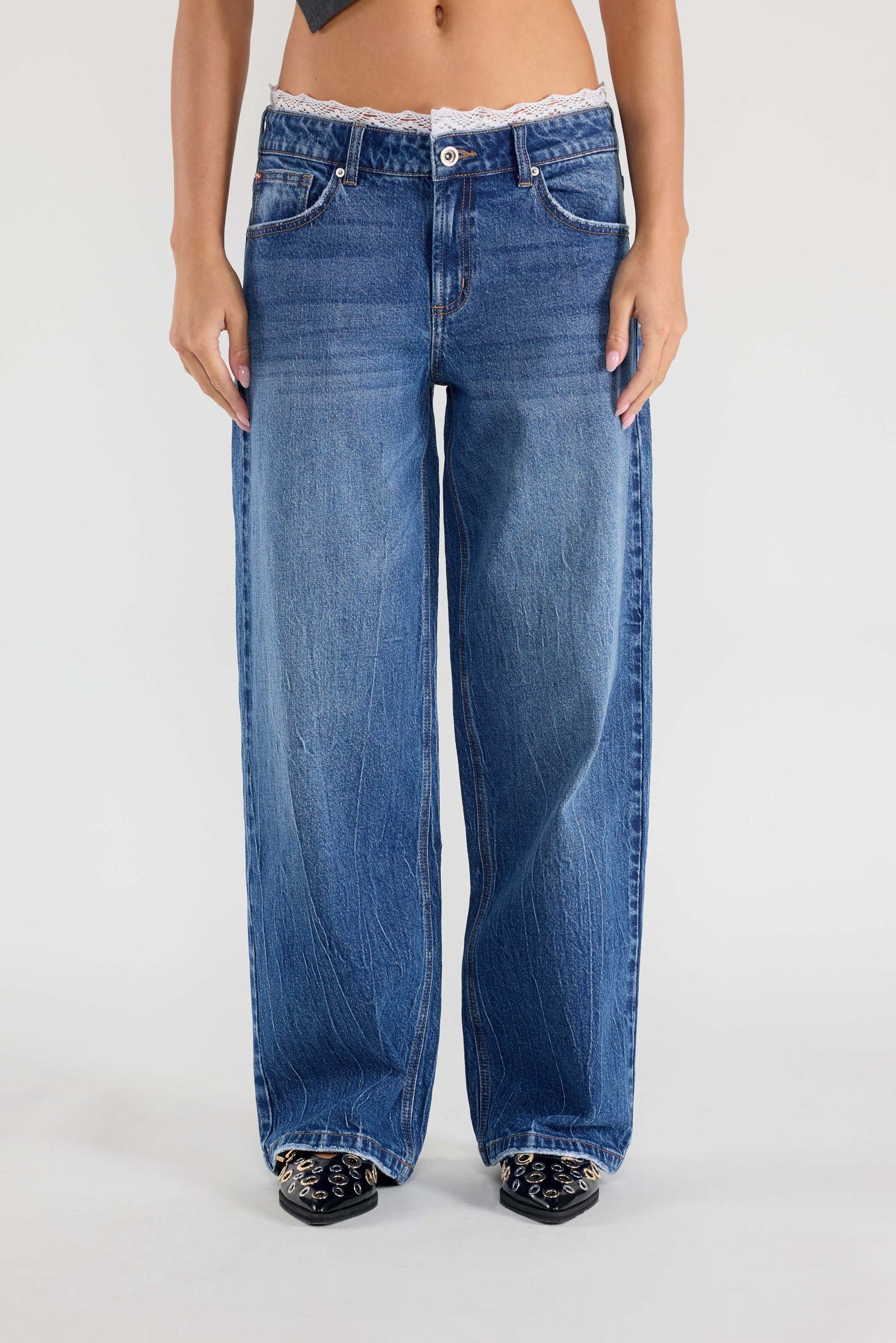 women's wide leg pants in blue denim, casual everyday wear
