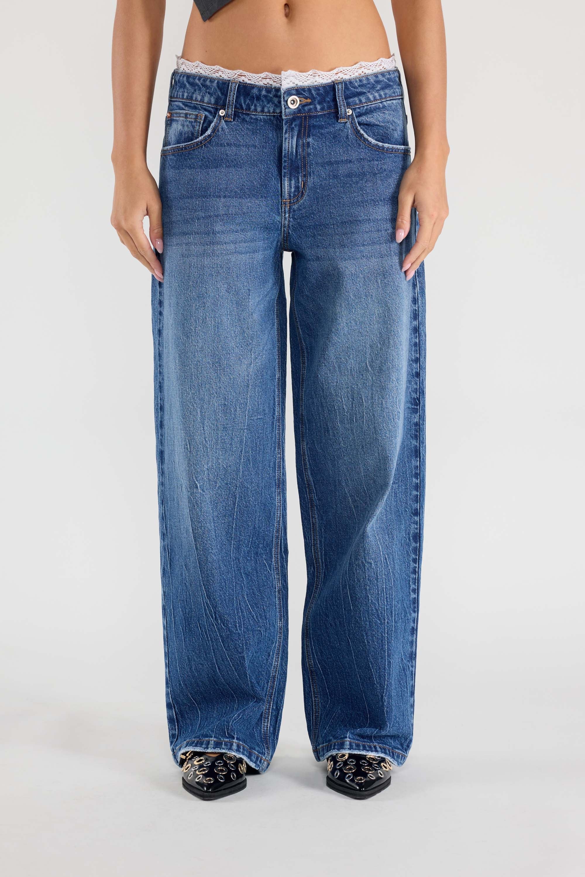 women's wide leg pants in blue denim, casual everyday wear