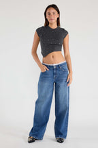Women's blue wide leg pants in denim for casual wear