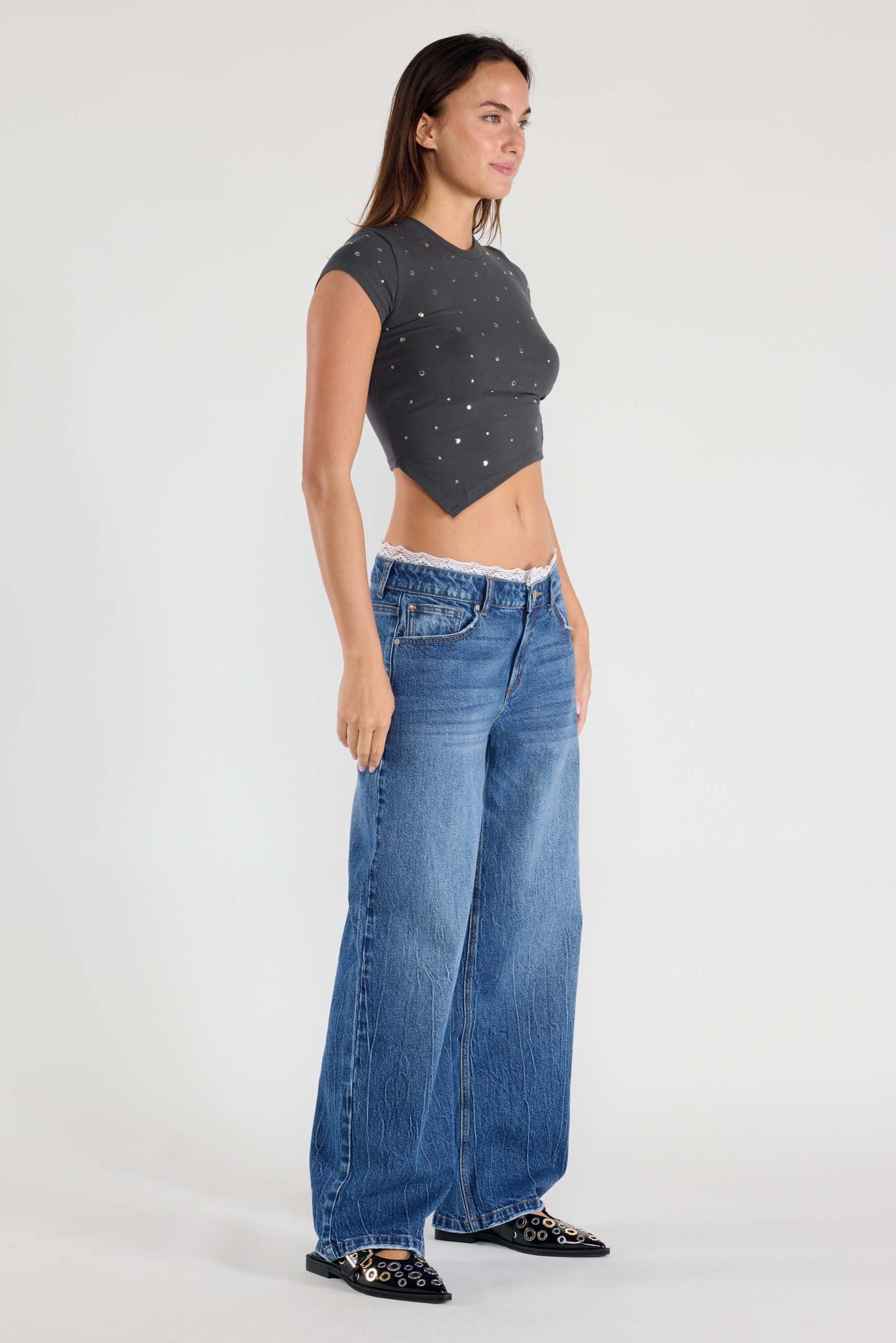 Women's blue wide leg pants in denim, perfect for casual wear