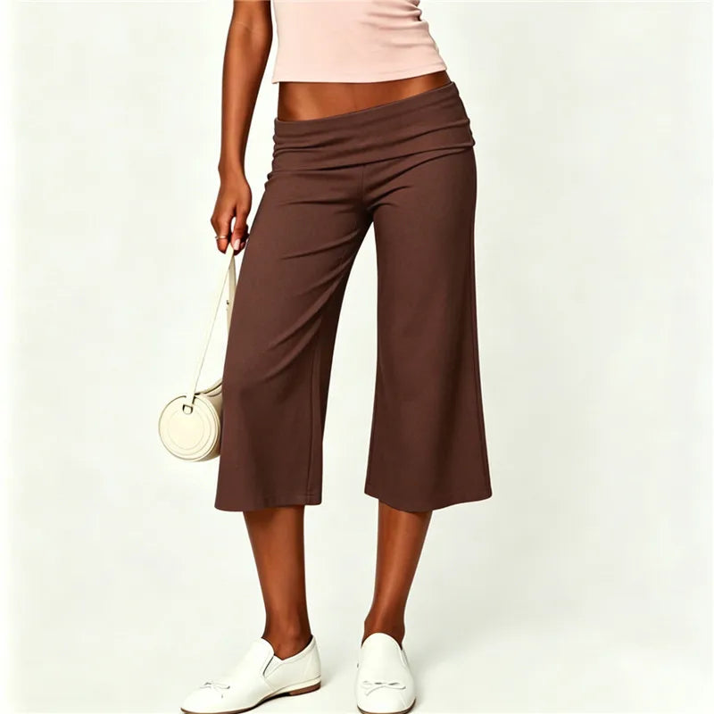 Women's brown wide leg pants in women, comfortable stretch fabric