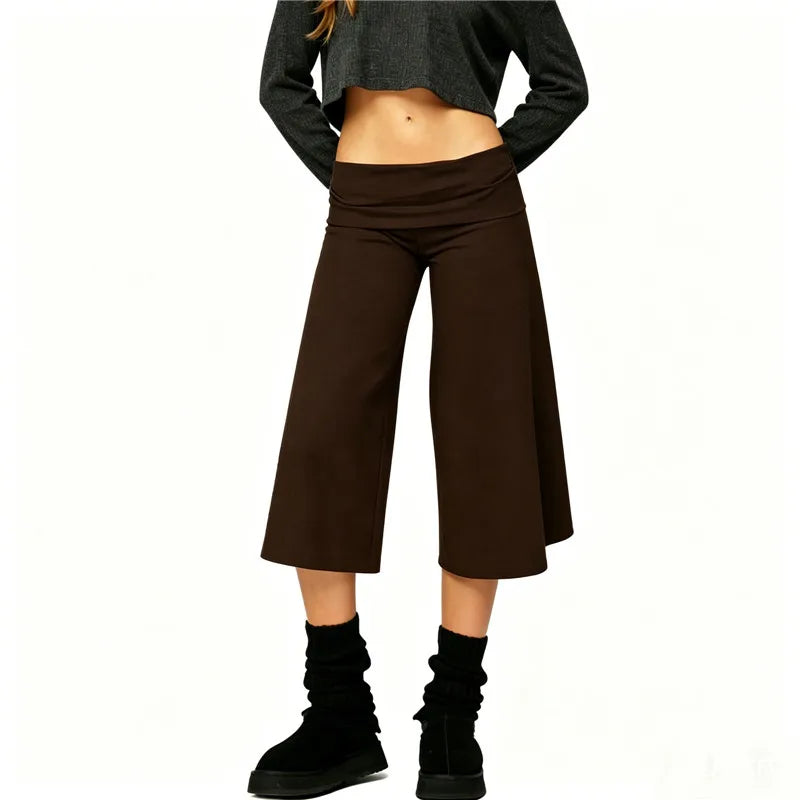 Brown wide leg pants in women, soft fabric for casual wear