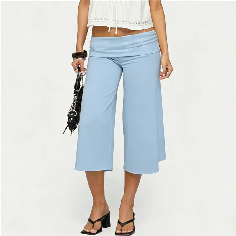 Women's blue wide leg pants in soft fabric for casual outings