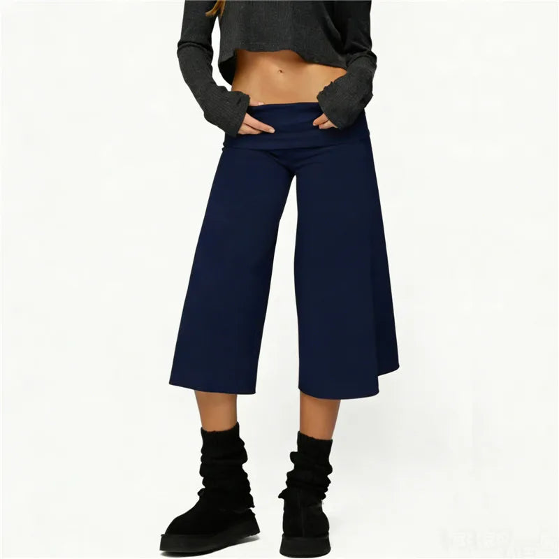 Navy wide leg pants in women, comfortable for casual wear
