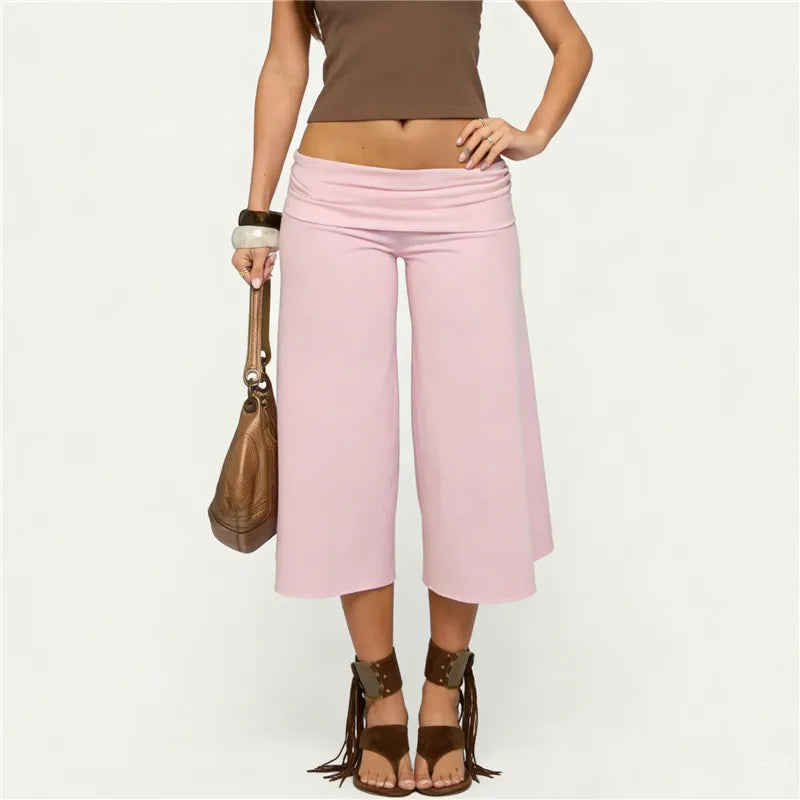 Women's pink wide leg pants in soft fabric for casual summer outings