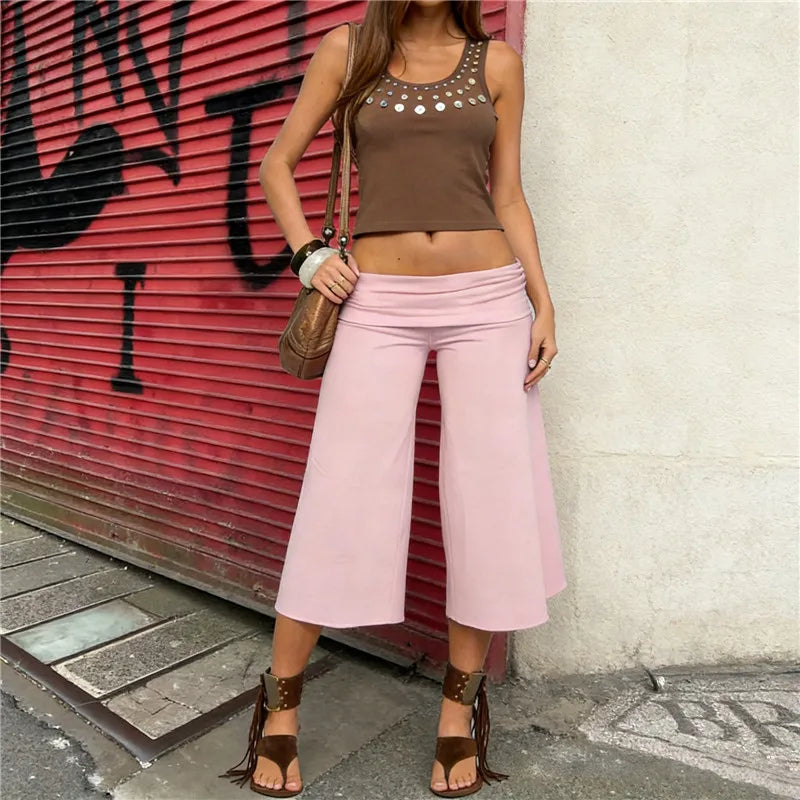 Women's wide leg pants in pink, perfect for casual outings