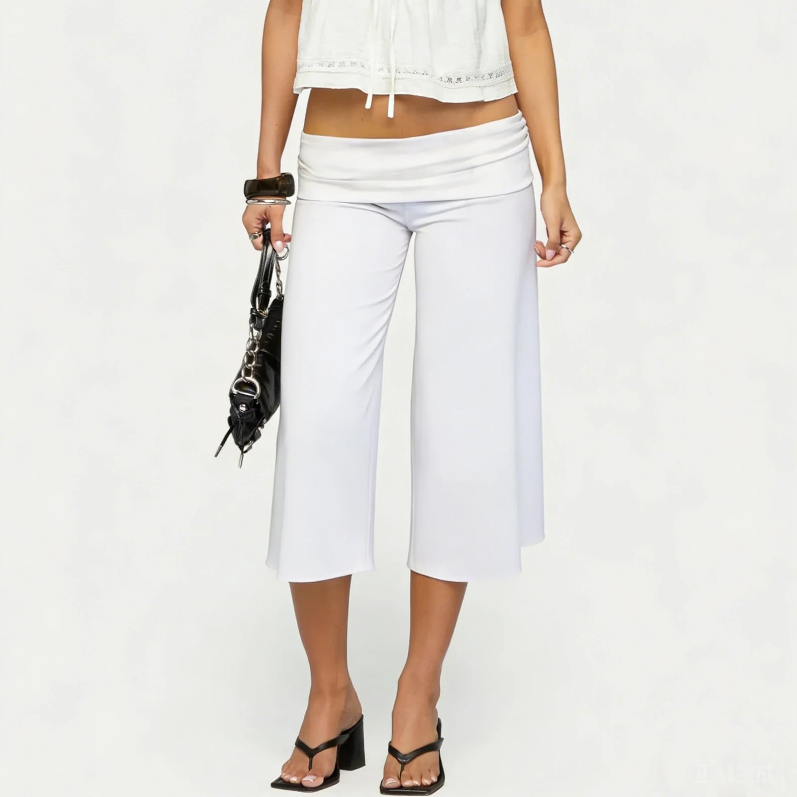 Women's white wide leg pants in soft fabric for casual outings