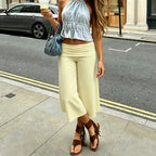 Women's wide leg pants in light yellow, perfect for casual outings