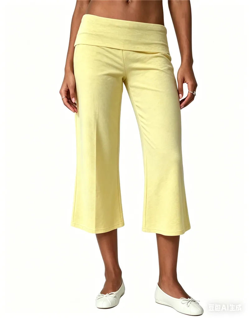 Women's yellow wide leg pants in women, perfect for casual outings