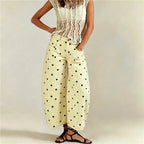 Women’s yellow wide leg pants with polka dots, stylish summer wear