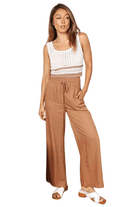 Trendsi Women's Wide Leg Vacation Pants in Tan with Adjustable Waist for Comfortable Summer Style