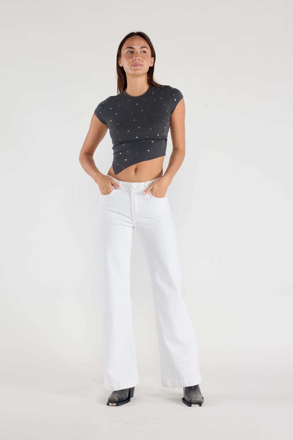 Women's white wide legging jeans for casual outings