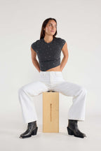 Women's wide legging jeans in white, perfect for casual outings